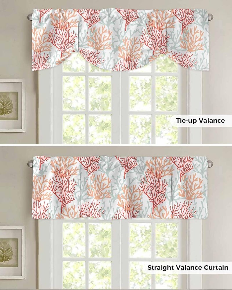 RisQiten Red Orange Gray Coral Coastal Tie Up Valance Curtains for Windows, Summer Beach Kitchen Curtains Window Treatments, Sea Nautical Short Window Shades Valances for Bedroom Bathroom Cafe 54"x18" - Image 5
